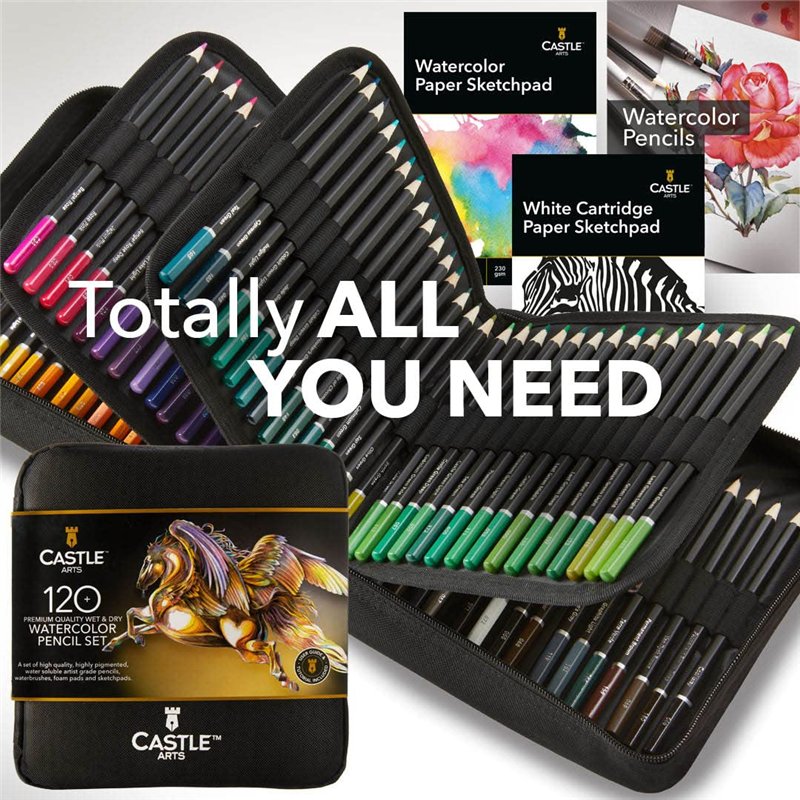Image secondaire de Castle Art Supplies Lot de 120 crayons aquarelle avec suppléments | Pigments vibrants de qualité | Dessinez et peignez en même t