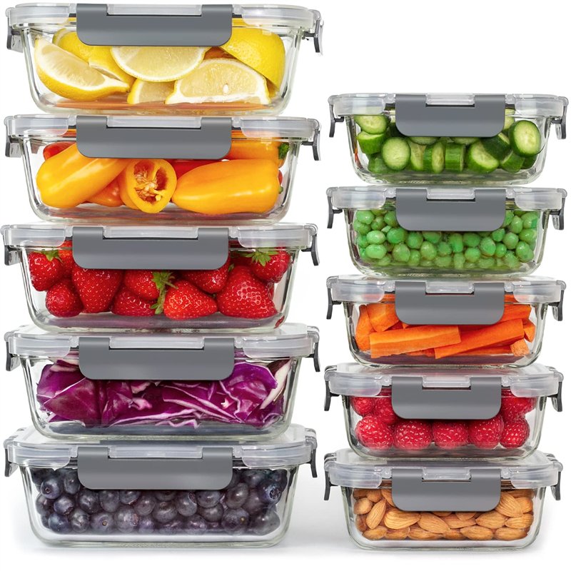 Lot de 10 Boites Repas - Boites de Conservation Alimentaire Idéales pour Préparer des Repas Sains - Boites en Verre Hermétiques 