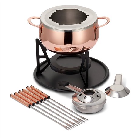 Oak & Steel - 10 Pièces Service à Fondue en Acier Inoxydable Or Rose/Cuivre avec Coffret Cadeau - Chocolats