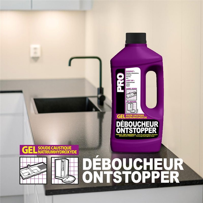 Image secondaire de Fulgurant PRO - Déboucheur Professionnel Soude, Puissant, Canalisation, Eau Stagnante, Cuisine, Salle de Bain, 1 L