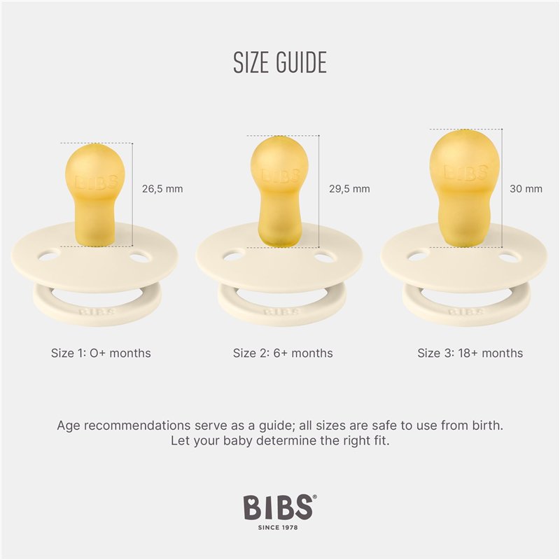 Image secondaire de Tétine BIBS Colour. Lot de 2 sucettes. Sans bisphénol A, Téterelle ronde. Latex de caoutchouc naturel, Fabriqué au Danemark. Tai