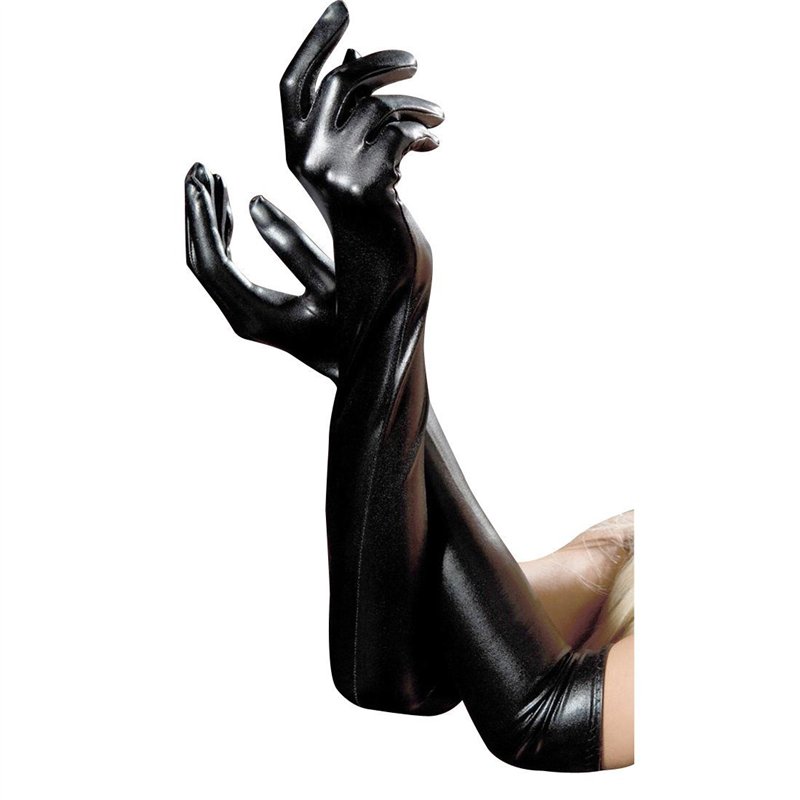 LOVARTS BEAUTY Gants Longs Noirs en Similicuir pour Femme Sexy Gants Longs en Latex Adulte(Noir)