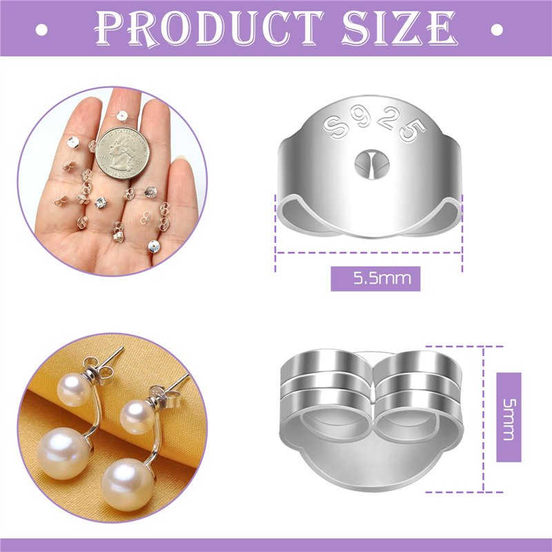 Image secondaire de TOAOB 20pcs Fermoirs de Boucles D'oreilles en Argent 925 5 x 5.5mm en Forme de Papillon Support Sécurisé pour Fabrication de Bij
