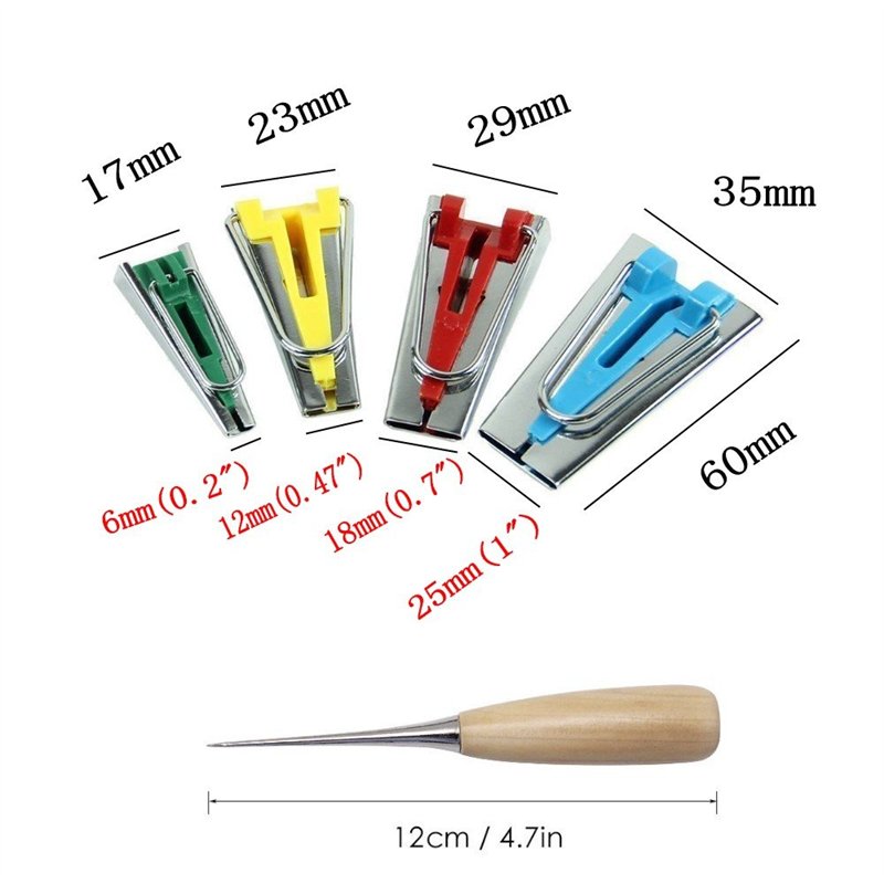 Image secondaire de JZK Tissu biais fabricant ruban maker outil, avec un alêne, ensemble de 4 tailles 25 mm, 18 mm, 12 mm, 6 mm, outil de quilting c