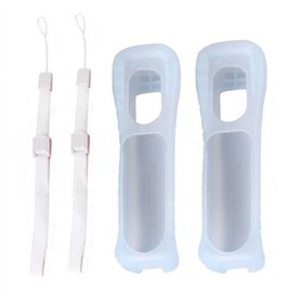 2 coques blanches en silicone avec dragonne pour manette Nintendo Wii