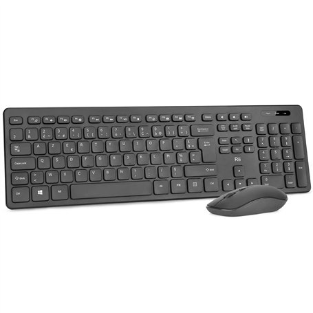 Rii RK200 Ensemble Clavier Souris sans Fil bureautique Clavier de Bureau 2.40Ghz AZERTY(Version Française) avec Taille Complète