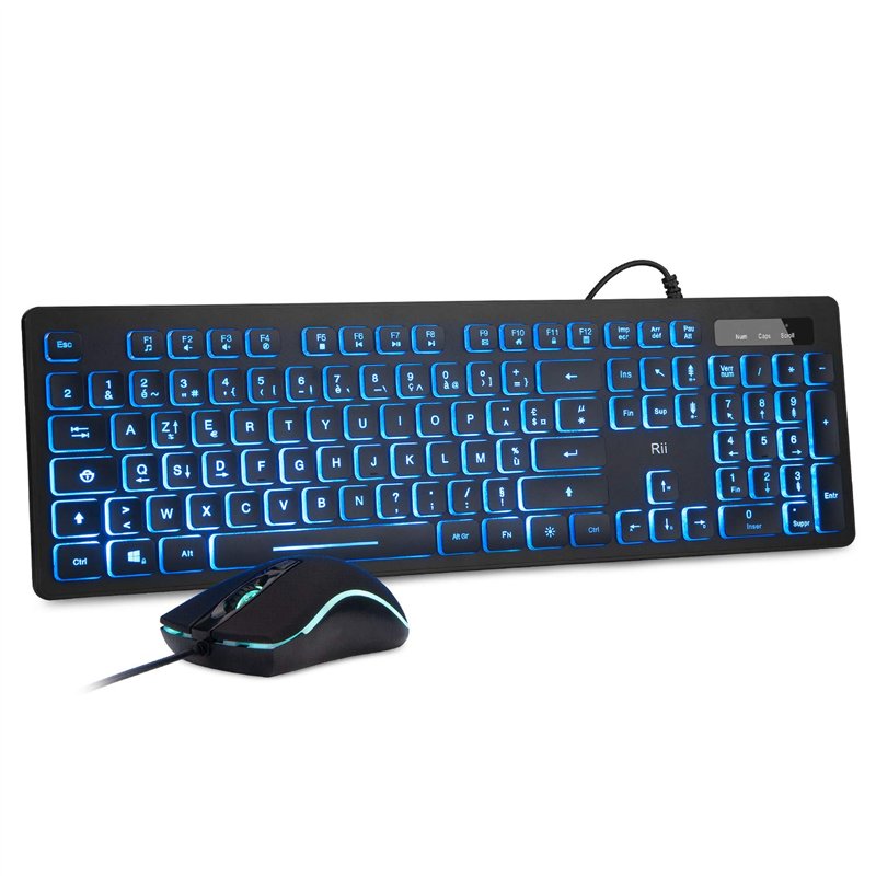 Rii RK105 Ensemble Clavier et Souris USB Rétroéclairé RGB pour Bureau de Domicile/Travail