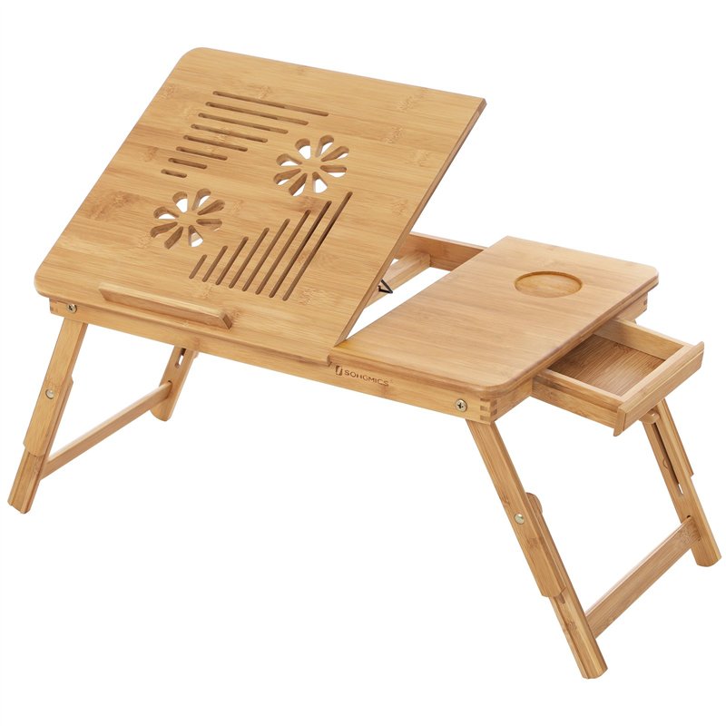 SONGMICS Table de lit pliable en bambou pour PC portable inclinable 55 x 35 x 29 cm LLD002
