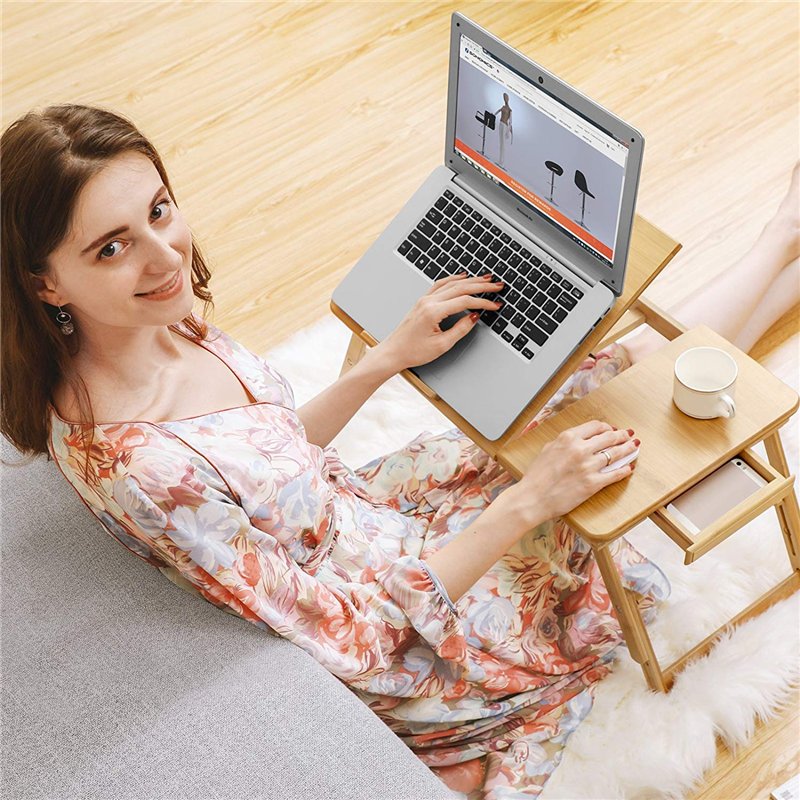 Image secondaire de SONGMICS Table de lit pliable en bambou pour PC portable inclinable 55 x 35 x 29 cm LLD002