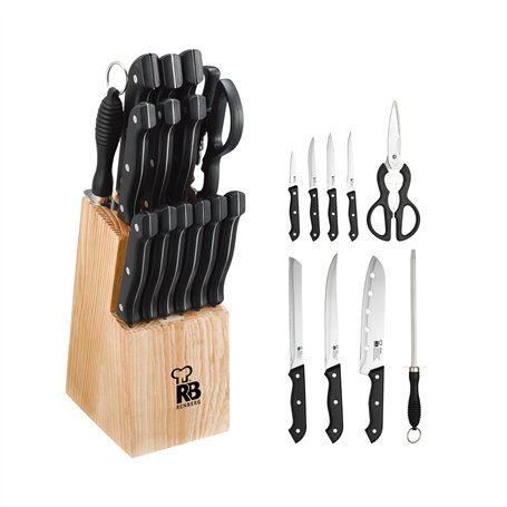 RENBERG Tenessy | Couteaux de cuisine | set complet de 15 pièces avec support en bois | parfait pour couper tous types d'ingrédi