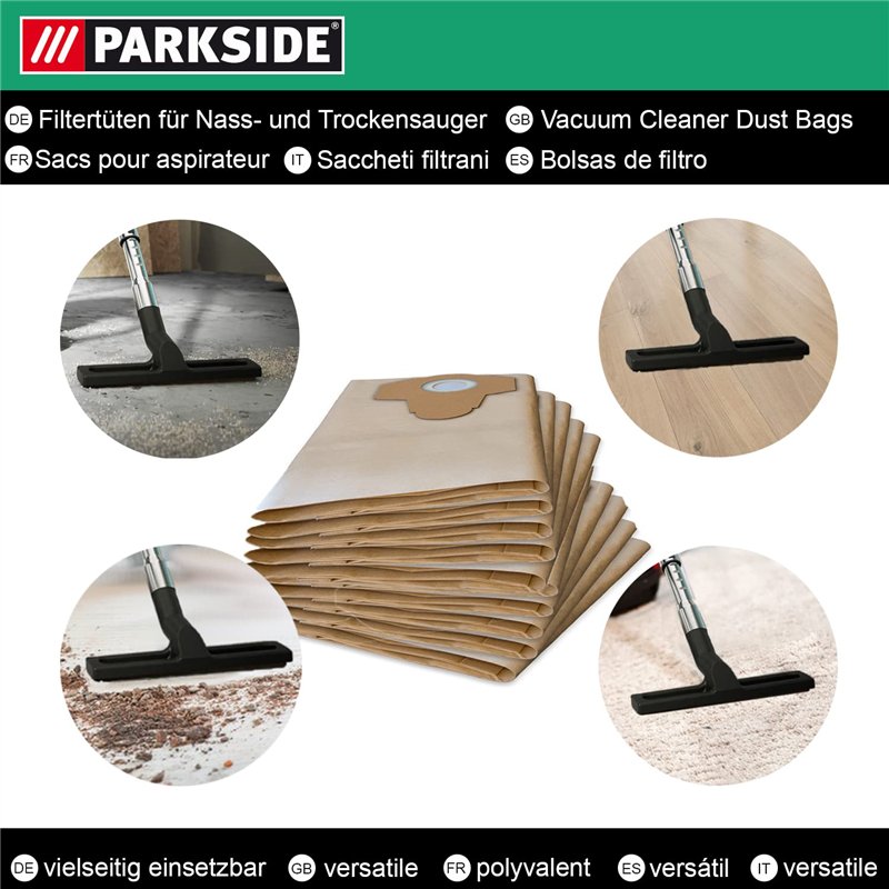 Image secondaire de Parkside Lidl Lot de 10 sacs d'aspirateur d'origine pour aspirateur eau et poussière PWD 25, 30, PNTS 23, 30, 1400, 1500 A1, A2,