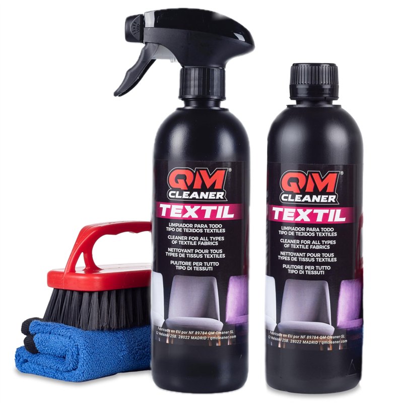 QM Cleaner Kit nettoyant de tissus pour chaises, fauteuils, tapis - Comprend 2 QM textile, 1 microfibre et 1 brosse premium extr