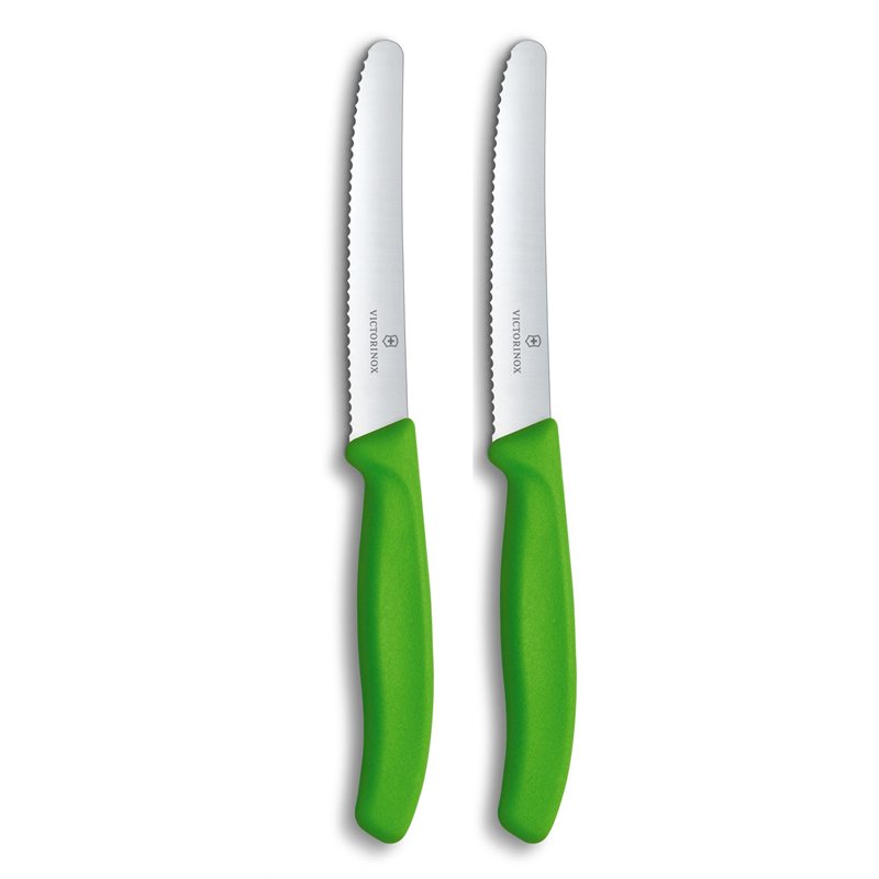 Victorinox Swiss Classic Set de 2 Couteaux D'Office avec Tranchant Denté, Lame de 11 Cm, Vert