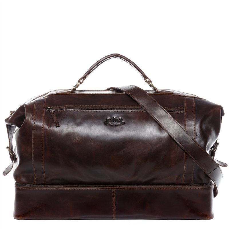 SID & VAIN Sac de Voyage Compartiment Chaussures Kingston Cuir véritable | fourre-Tout Besace Week-End XL Grand Marron | Sac Spo