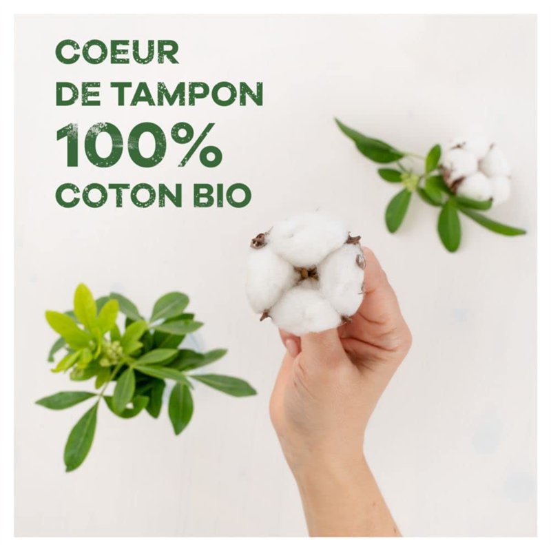 Image secondaire de Tampax Cotton Protection, Super, 16 Tampons Avec Applicateur en Plastique Végétal, Flux Moyens à Abondants, Coeur de Tampon En C