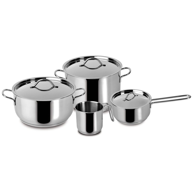 Lagostina Every Lot de 7 ustensiles de Cuisine en Acier Inoxydable, Casserole à Deux poignées 18 cm, Casserole Creuse 22 cm, Bou