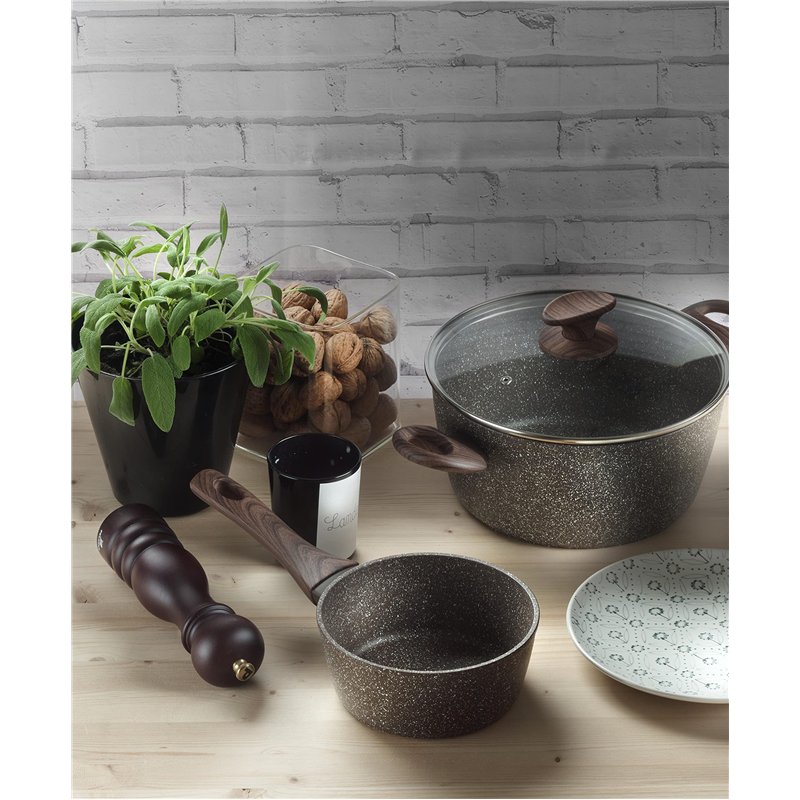 Image secondaire de Pintinox Natura - Wok en aluminium, revêtement antiadhésif effet pierre, manche effet bois, couvercle en verre avec bouton soft-