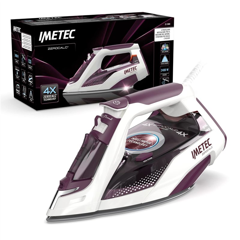 Imetec ZeroCalc Z3 3900 Fer à Repasser Vapeur - Fer à Vapeur 2400 Watts Avec Technologie Anti-Calcaire, Plaque Céramique & Coup 