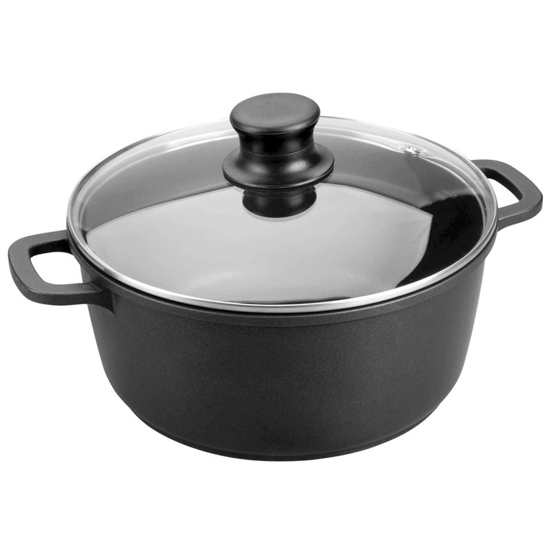Lacor 25824 Faitout Fonte d'Aluminium Forte avec Couvercle Verre Diamètre: 24 cm, Noir