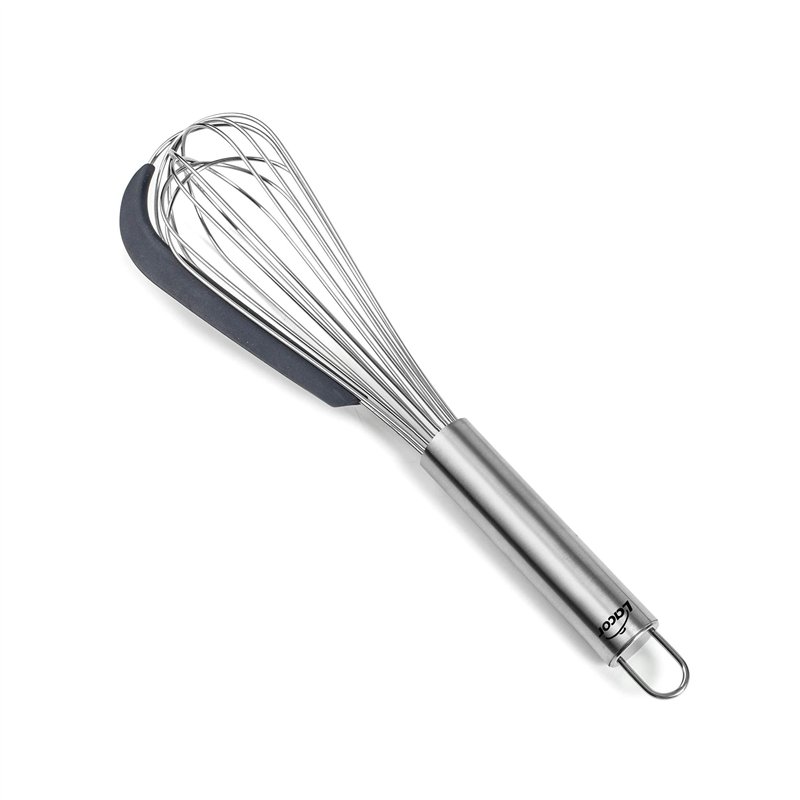 Lacor - 61627 - Fouet manuel - Grattoir en silicone - Batte et cueille le mélange - Inox - Manche ergonomique - Certifié LFGB - 