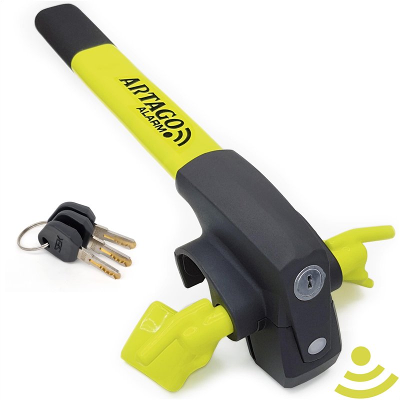 ARTAGO 870 Antivol Voiture, Haut de Gamme, Canne Antivol Voiture 2en1 Sans/Avec Alarme 120dB+LED, Bloque Volant Plus Sûr et Diss