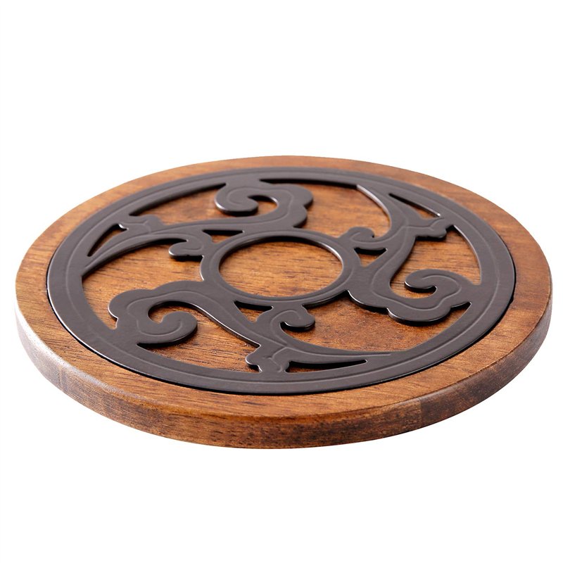 Dessous de Plat en Bois et métal - Rond - Diamètre : 20 cm - Qualité supérieure - Résistant à la Chaleur - pour casseroles Chaud