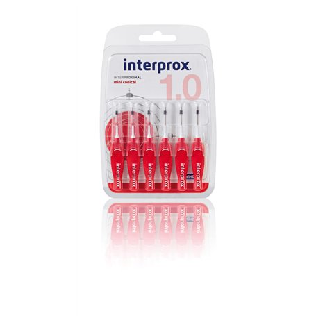 INTERPROX - Miniconique 1.0 - Brossettes Interdentaires - Fibres en Tynex - Rouge - Blister de 6 unités