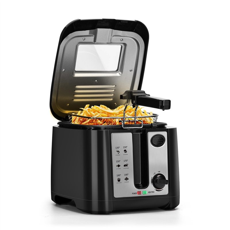 Aigostar Olivia - Friteuse compacte sans BPA avec grande fenêtre de vue et thermostat. Capacité de 2.5L, 1650W, Noire
