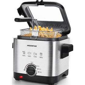 Aigostar Fries 3000041ZD - Friteuse compacte 100% sans BPA avec grande fenetre de vue et controle de la temperature. Acier inoxy