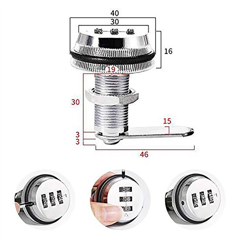 Image secondaire de Serrures à combinaison par mot de passe à 3 chiffres Tingz,30mm en alliage de zinc Cam Cabinet Code Lock pour tiroir de sécurité