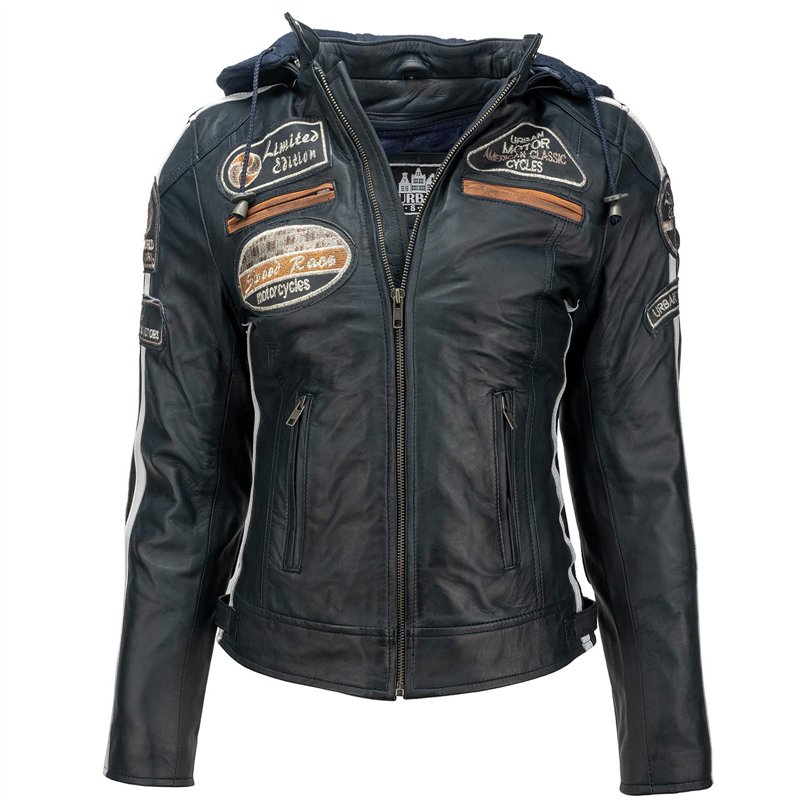 Urban Leather Femme Leren Bikerjack 58 Urban vestes pour femme, Navy Bleu, 5XL EU