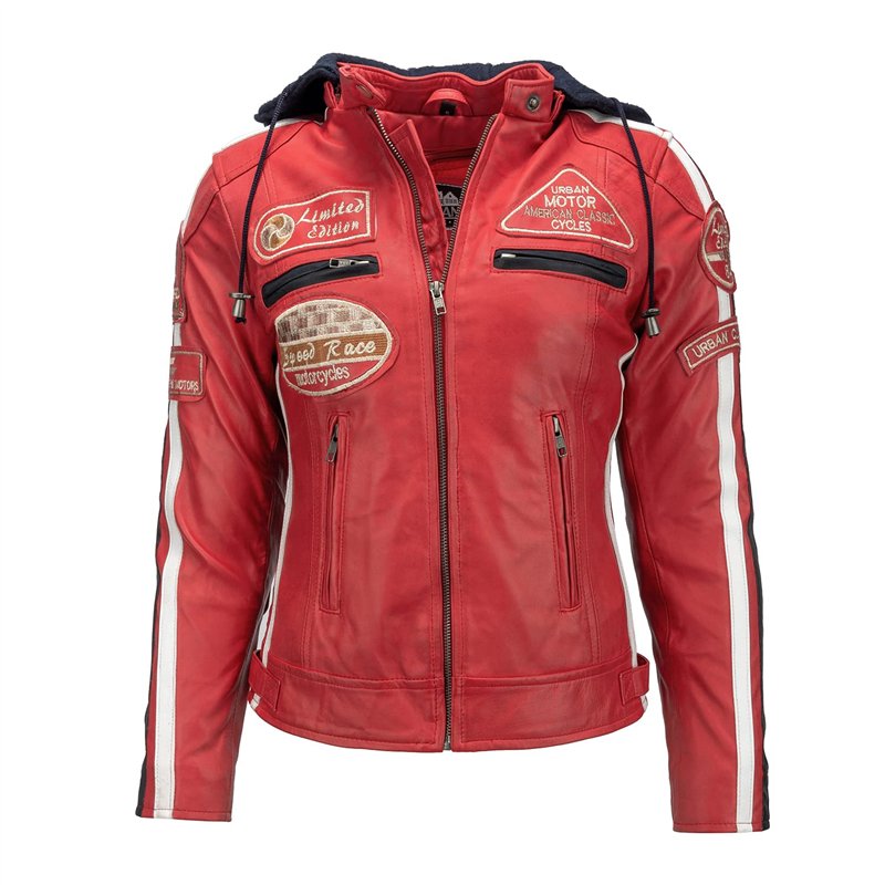 Urban Leather Mixte Leren Bikerjack 58 Urban Vestes pour femme, Rouge, 4XL EU