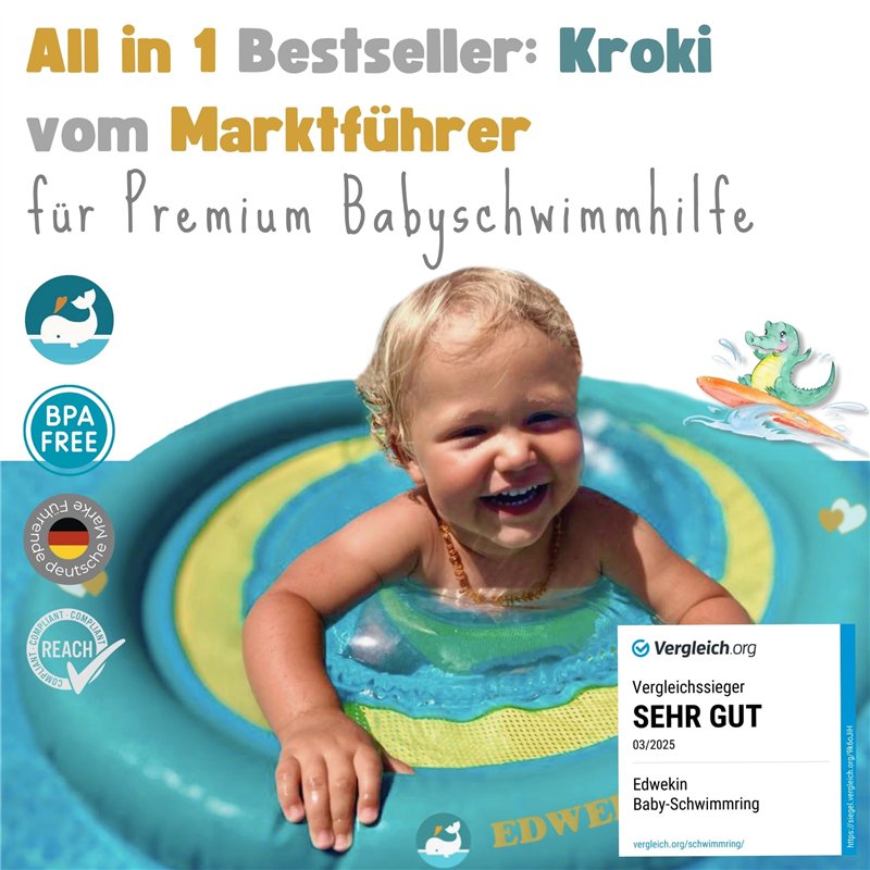 Image secondaire de Bouée EDWEKIN® Baby, Aide à la Natation Durable, siège de Natation, bouée pour bébés et Jeunes Enfants de 6 Mois à 3 Ans (Crocod)