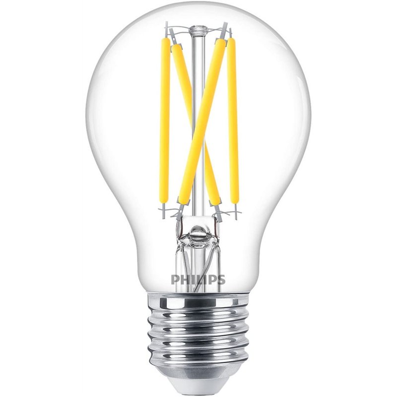 Lampe Philips LED Classic E27 WarmGlow, 60 W, en forme de goutte, à intensité variable, claire, blanc chaud