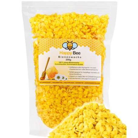 100% Pure Cire d’abeille Pastilles - 200 g - Parfait pour les cosmétiques et la fabrication de bougies