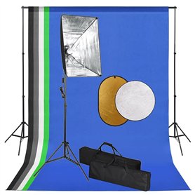vidaXL Kit de Studio Photo avec Lampes Toile de Fond et Réflecteur Kit d'Eclairage Système de Toile de Fond Lumière de Studio Ph