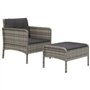 Salon de jardin 2 pcs avec coussins Gris Résine tressée