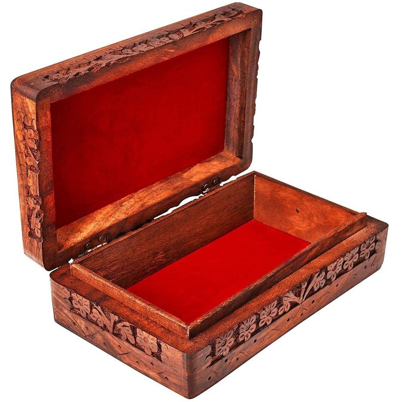Image secondaire de Ajuny Boîte à Bijoux en Bois Faite à la Main Sculptée à la Main Rangement en Bois de Rose pour Femme, Mini Organisateur de Voyage