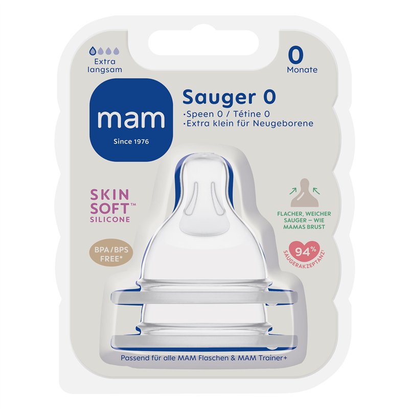 Image secondaire de MAM Lot de 2 tétines 0 (débit lent) spécialement conçues pour les nouveau-nés dès la naissance, tétines particulièrement délicates