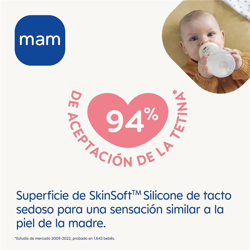 Image secondaire de MAM Biberon, 2-4 mois, 270 ml, avec tétine 2 à débit moyen en silicone, facile à tenir, facile à nettoyer, MAM Easy Active, bleu