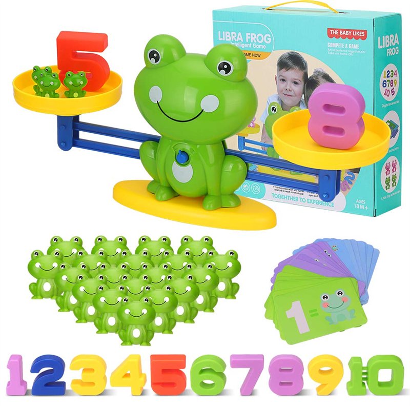Jouet Mathématique Montessori, Apprentissage Math de Balance Jeu Grenouille Bloc et Cartes de Numérique, Jouets Éducatifs Cadeau