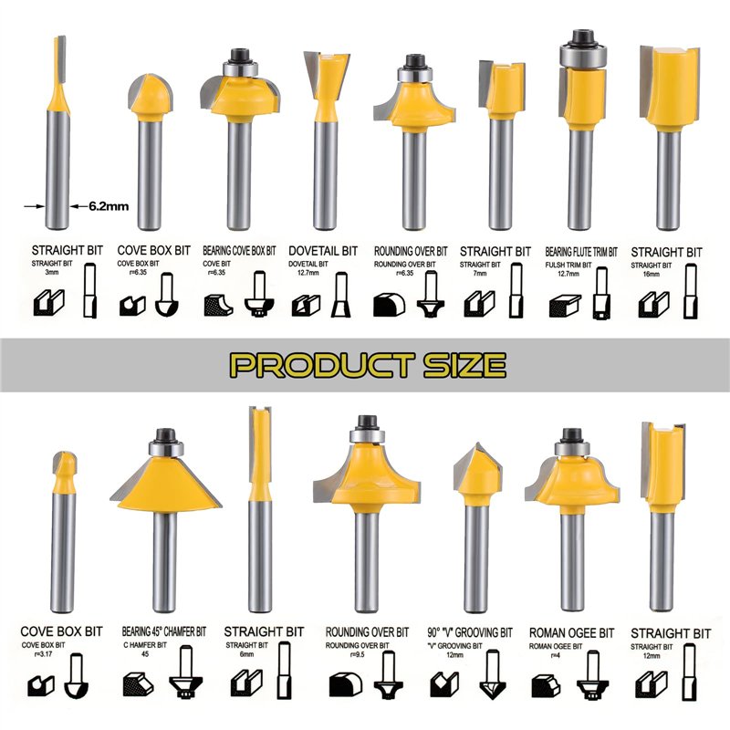 Image secondaire de Gueenky 15 Pièces Coffret Fraise Défonceuse, Fraise Defonceuse 6,35 mm en Carbure de Tungstène, Coffret de Fraises pour Défonceu