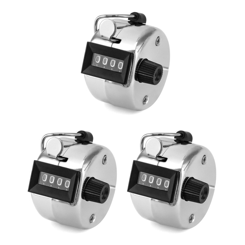 QWORK 3 Pcs Compteur Manuel en Métal, 4 Chiffres Compteur Mécanique pour Sport Golf Compte de Pas, Compte Jusqu'à 9999
