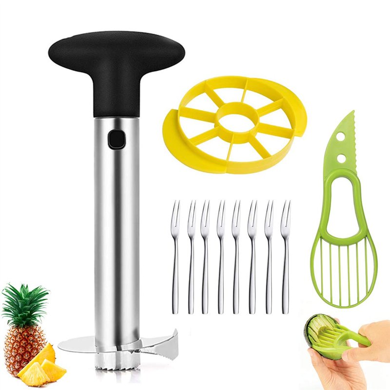 Coupe Ananas, JESSTOLO Découpe Ananas en Acier Inoxydable 3-en-1 pour Ananas Corer, Cutter, Slicer avec 1 Coupe de Fruits, 1 Cou