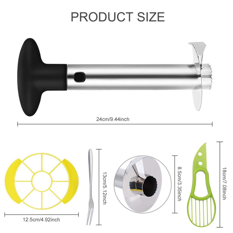 Image secondaire de Coupe Ananas, JESSTOLO Découpe Ananas en Acier Inoxydable 3-en-1 pour Ananas Corer, Cutter, Slicer avec 1 Coupe de Fruits, 1 Cou