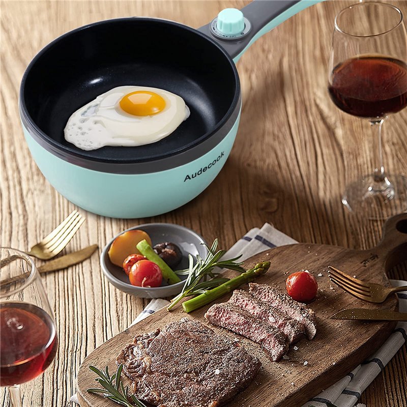 Image secondaire de Audecook Petite Poêle électrique avec Cuiseur Vapeur (S(Vert prairie/Avec Cuisson à la vapeur))