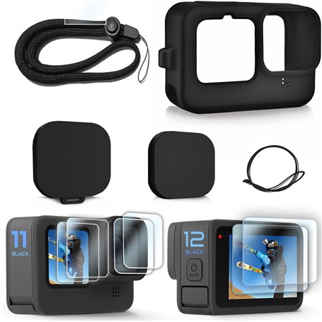 FiTSTILL étui de protection en silicone pour Go pro Hero 12/Hero 11/Hero 10/Hero 9 Black