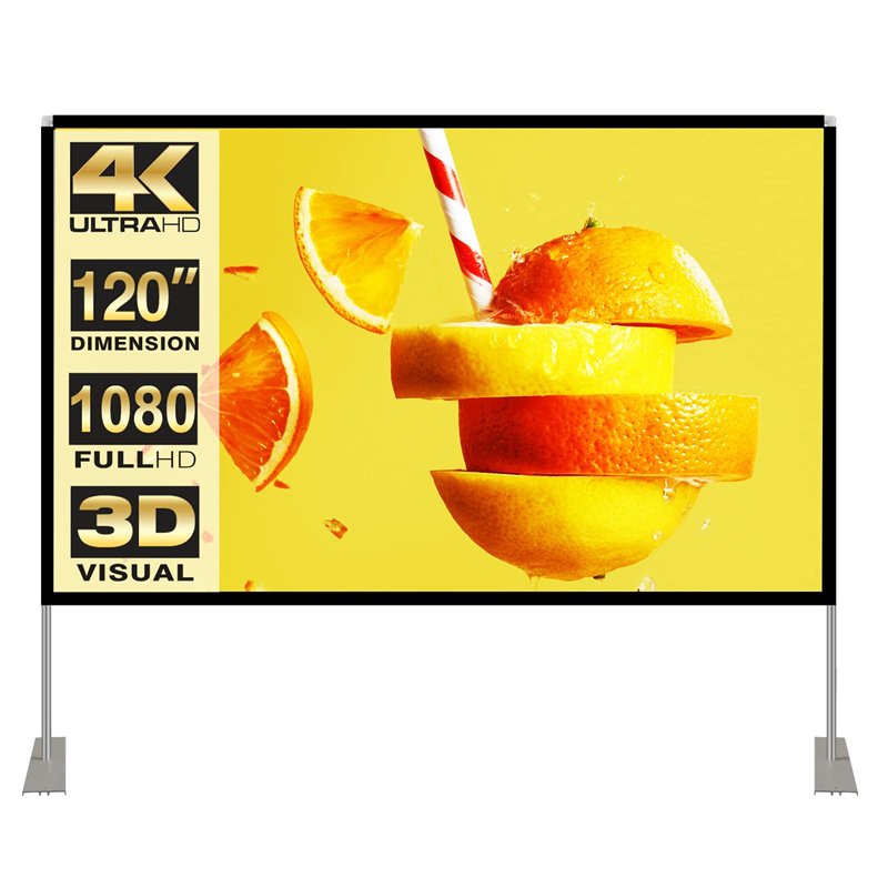 Écran de Projection avec Support 120 Pouces 16:9 HD 4K Écran de Projection intérieur extérieur pour cinéma Maison Écran de Proje