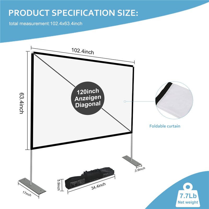 Image secondaire de Écran de Projection avec Support 120 Pouces 16:9 HD 4K Écran de Projection intérieur extérieur pour cinéma Maison Écran de Proje
