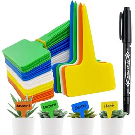 100 Pièces Etiquette Jardin Exterieur Marqueurs en Plastique de Plantes Type T Plastique Etiquette Potager avec Stylo étanche Et